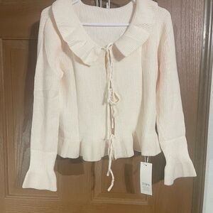 Chic Cream Women's Cardigan with Ruffle Details